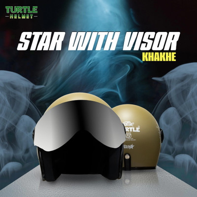 TURTLE Star-Wth-Vis-L-60-Green-Silvr@ Motorbike Helmet(Green)