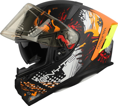 IGNYTE IGN-4 Demon ISI/DOT Certified Double Visor Full Face Graphic Helmet Motorbike Helmet(Glossy Black Orange with Anti Fog Clear Visor)