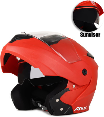 FOROLY ABS Material Unisex Unbrreakable Visor Motorbike Helmet(Red)