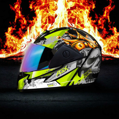 FOROLY Rado Nirvan Full Face ABS Material with Rainbow visor Motorbike Helmet(Green)