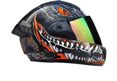 FOROLY Wonder Smk with Rainbow Visor ABS Material (O-1) Motorbike Helmet(Orange)