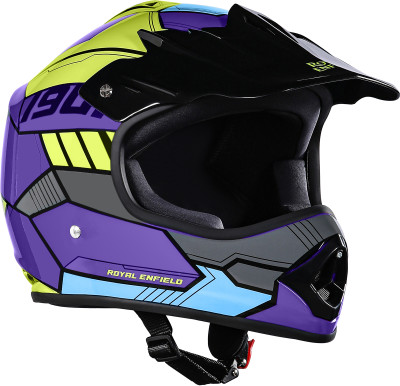 ROYAL ENFIELD Chase Full Face MotoCross Kids Helmet with Sunpeak - ISI Certified Motorbike Helmet(Purple)