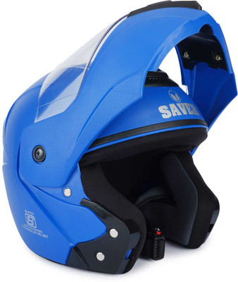 FOROLY Saver Flip up ABS Material Aero-dynamic with PolyCarbonate visor Motorbike Helmet(Blue)
