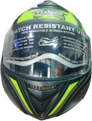 oxigen ABS FULL FACE HELMET WITH MIRROR VISOR & DUAL DENSITY (Green) Motorbike Helmet(Green)