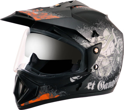 VEGA Off Road D/V Gangster Motorbike Helmet(Dull Black Orange)