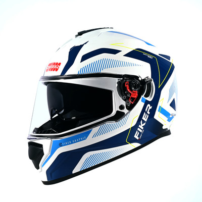 STUDDS Drifter D5 Fiker ISI Certified with Dual Visor & Spoiler Full Face Helmet Helmet Motorbike Helmet(White, Blue)