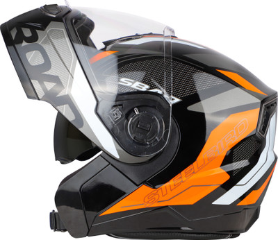 Steelbird Air SBA-7 ISS ROAD MATT BLACK ORANGE LARGE SIZE 600 MM FLIP UP HELMET Motorbike Helmet(MATT)