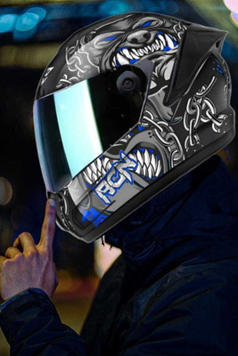 Agx Pitbul Speed ABS Material with Rainbow Visor Motorbike Helmet(Blue)