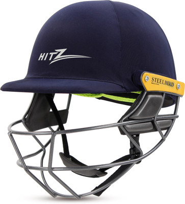 Steelbird Hitz Mild Steel Premium Cricket Helmet for Men & Boys with Neck Guard Cricket Helmet(Blue Fabric with Green Interior)