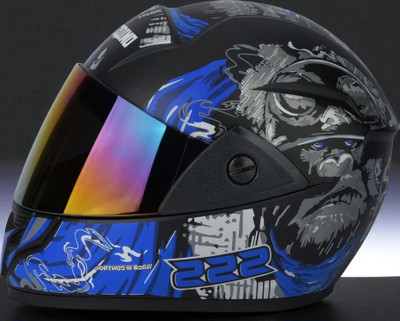 TRINOS Gorilla Full Face Abs Material With Anti UV Rainbow Visor Unisex (OO-1) Motorbike Helmet(Blue)