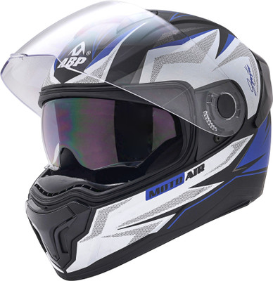 ABP MOTO AIR ISI & DOT Certified Full Face Helmet with Dual Visor | D7, Blue Motorbike Helmet(Black)