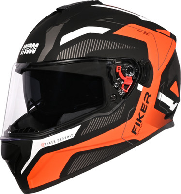 STUDDS Drifter D5 Fiker ISI Certified with Dual Visor & Spoiler Full Face Helmet Helmet Motorbike Helmet(Matt Black, Orange)