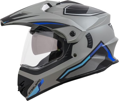 Steelbird Racer Off Road ISI Certified Motocross Double Visor Full Face Graphic Motorbike Helmet(Glossy Grey Blue)