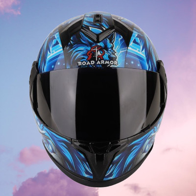 ROAD ARMOR ABS Material Full Face Black Visor, UV Scratch Resistance Motorbike Helmet Motorbike Helmet(SKYBLUE)