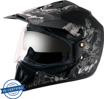 VEGA Off Road D/V Sketch Motorbike Helmet(Dull Black Silver)