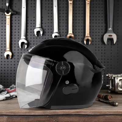 TRINOS Autogreen Open ABS Material with Pc Visor (OO-1) Motorbike Helmet(Black)