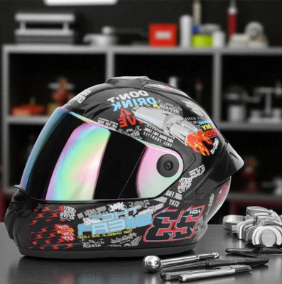 TRINOS Speed Biker With Rainbow Visor ABS Material (OO-1) Motorbike Helmet(Multicolor)