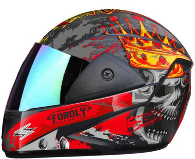 FOROLY Nirvan Full Face ABS Material with Rainbow visor Motorbike Helmet(Red)