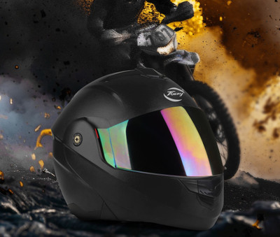 fuery Rainbow flipup Black helmet for boys & girls RFU-22 Motorsports Helmet(Black)