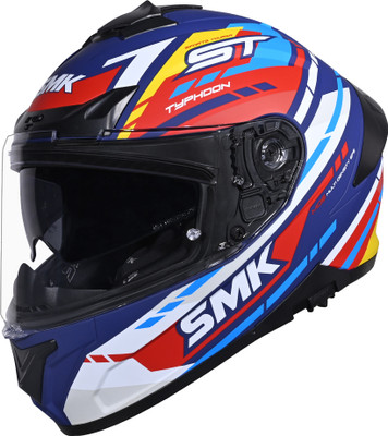SMK Typhoon Sports Tourer ISI, DOT & ECE 06 Certified Helmet with Dual Visor Motorbike Helmet(MATT BLUE & RED)