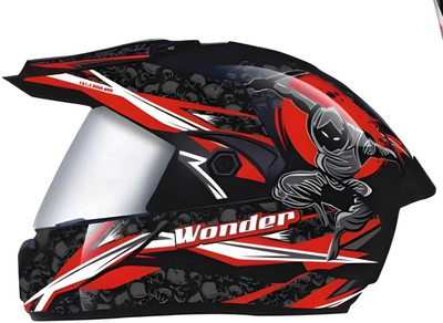 Agx Wonder Ninja Cap with Polycarbonate Visor ABS Material Motorbike Helmet(Red)