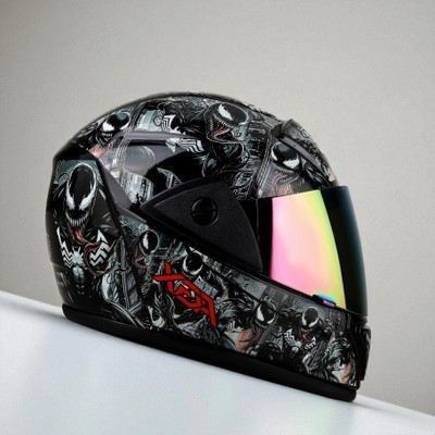 deletion Rado with Anti UV Unbreakable Rainbow Visor ABS Material Unisex (KK-1) Motorbike Helmet(Black)