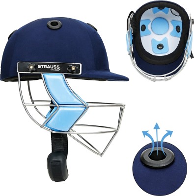 Strauss Helmet With Steel Grill | Edition: Club | Size: Large | Age: 15+yrs | Cricket Helmet(Club, Navy Blue)