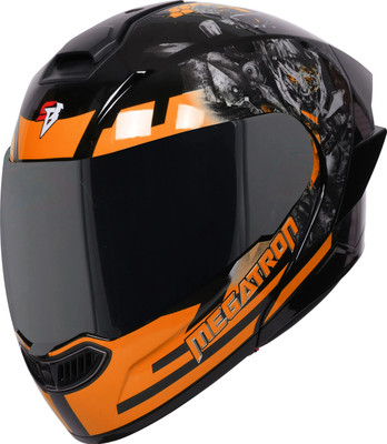 Steelbird SBA-8 Transformers Megatron ISI Certified Flip-Up Graphic Helmet for Men Motorbike Helmet(Glossy Black Orange)