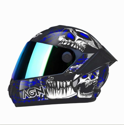 Agx Speed Skull with Rainbow Visor ABS Material Motorbike Helmet(Blue)