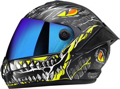 FOROLY Auto Green speed SKM Spoiler ABS Material with Rainbow visor Motorbike Helmet(Green)