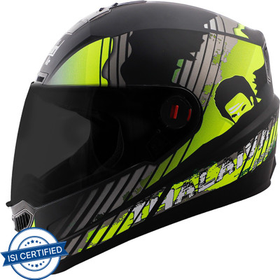 Steelbird SBA-1 Thalaiva Full Face ISI Certified Helmet Fitted Clear Visor and Extra Visor Motorbike Helmet(Matt Black Neon with Smoke Visor)
