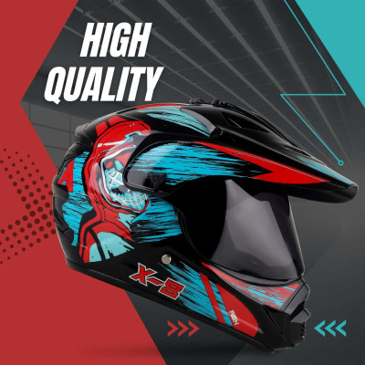 FOROLY X-8 Cyber Motocross with Stylish Graphics Motorbike Helmet(Red)