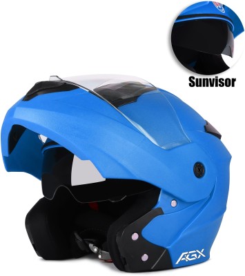 FOROLY Dual Visor Flipup ISI with Polycarbonate Visor Motorbike Helmet(Blue)