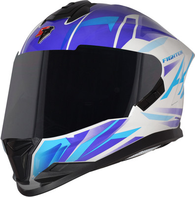 Steelbird SBH-57 Fighter F4 ISI and DOT Certified Full Face Helmet for Men and Women Motorbike Helmet(Glossy White Sky Blue)