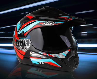 FOROLY Motocross x-8 AGN ABS Material with Scratch Resistant visor Motorbike Helmet(Red)