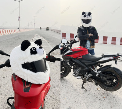 SRPHERE Viral Panda Helmet Cover for Riders | Motorcycle Funny Helmet Cover - White Bike Fairing Kit