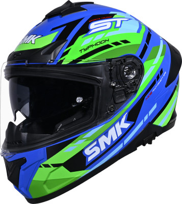 SMK Typhoon Sports Tourer ISI, DOT & ECE 06 Certified Helmet with Dual Visor Motorbike Helmet(BLUE & GREEN)