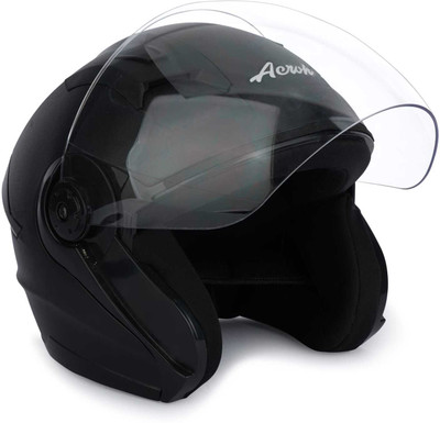 FOROLY Aeroh Open Face Unisex bABS Material with Polycarbonate visor Motorbike Helmet(Black)