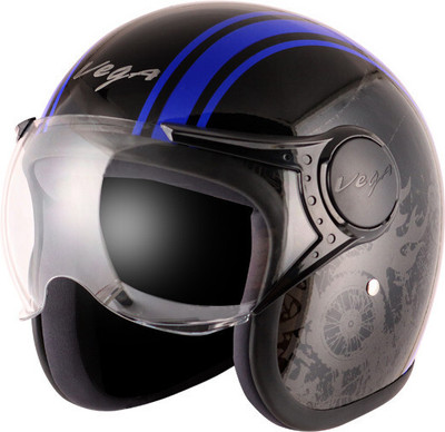 VEGA Jet Old School Motorbike Helmet(Black Blue)