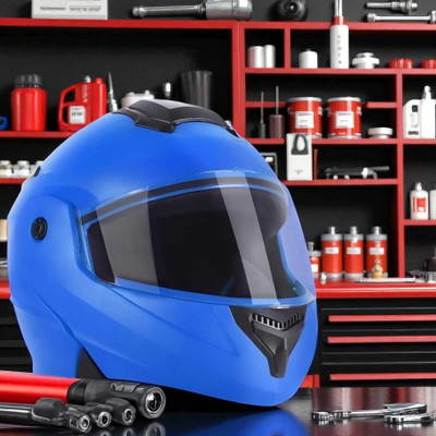 TRINOS Flipup with Polycarbonate Visor ABS Material (NN-1) Motorbike Helmet(Blue)