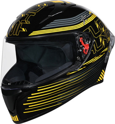 STUDDS Thunder D11 ISI Certified Full Face Graphic with Clear Visor Motorbike Helmet(BLACK / YELLOW N5)