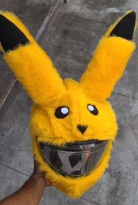 Anjana PIKACHU HELMET BUNNY TRENDY COVER FOR FULL FACE CLASSY(YELLOW) Motorsports Helmet(Yellow)