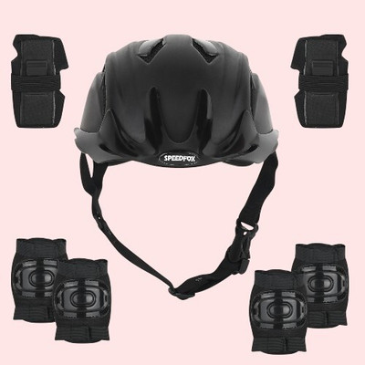 timerider Helmet protection kit for knee, elbow, hand safety with light weight helmet Skating Helmet(Black)