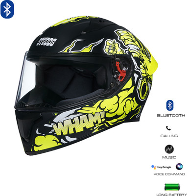 STUDDS Thunder Communication Ready D10 Bluetooth Helmet Motorbike Helmet(MATT BLACK - YELLOW)