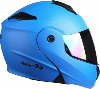 FOROLY Flip up ABS Material Aero- dynamic with Rainbow visor Motorbike Helmet(Blue)