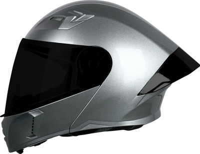 Steelbird SBA-20 7Wings ISI Certified Flip-Up Helmet for Men & Women with Inner Sun Shield Motorbike Helmet(Glossy Silver with Black Spoiler and Smoke Visor)