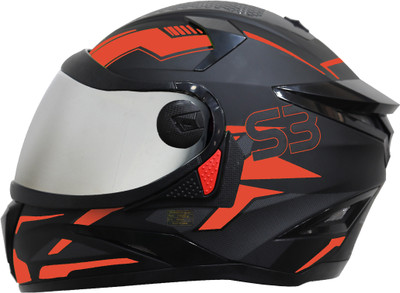 Steelbird SBH-17 Terminator Full Face Graphic Helmet in Matt Black Fluo Red Motorbike Helmet(Black Fluo Red)