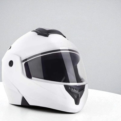 TRINOS Flipup with Polycarbonate Visor ABS Material (KK-1) Motorbike Helmet(White)