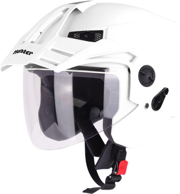 Steelbird SBH-23 Hunter ISI Certified Open Face Helmet Motorbike Helmet(Dashing White with Clear Visor)