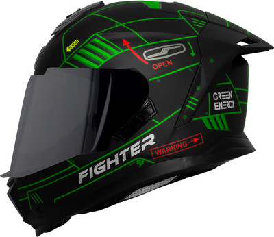 Steelbird SBH-57 Fighter F6 ISI/DOT Certified Full Face Graphic Helmet for Men and Women Motorbike Helmet(Glossy Black Green)